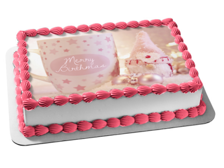 Pink Merry Birthmas Edible Cake Topper Image ABPID50454 For Discount