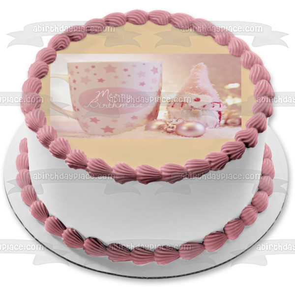 Pink Merry Birthmas Edible Cake Topper Image ABPID50454 For Discount