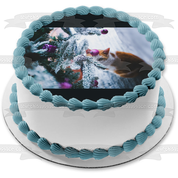 Christmas Tree Cat Orange and White Edible Cake Topper Image ABPID50463 For Sale