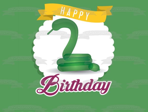 Happy 2nd Birthday Snake Theme Green Background Edible Cake Topper Image ABPID50295 For Sale