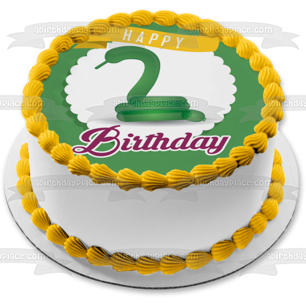 Happy 2nd Birthday Snake Theme Green Background Edible Cake Topper Image ABPID50295 For Sale