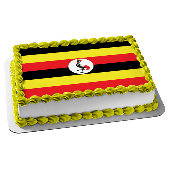 Uganda Country Flag Red Black Yellow Stripes Edible Cake Topper Image ABPID27456 Discount