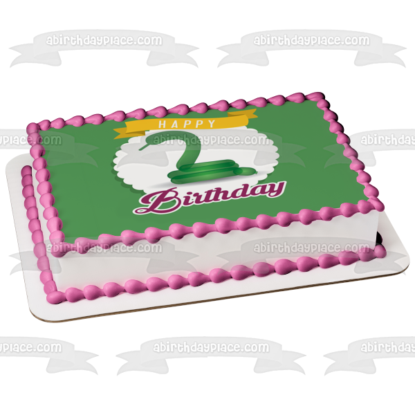 Happy 2nd Birthday Snake Theme Green Background Edible Cake Topper Image ABPID50295 For Sale