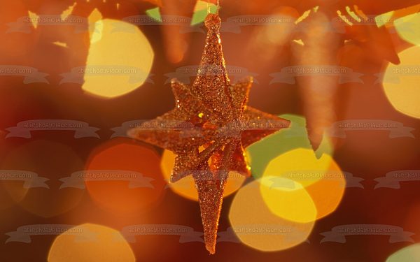 Christmas Ornament Gold Glitter Star Edible Cake Topper Image ABPID50575 Online Sale