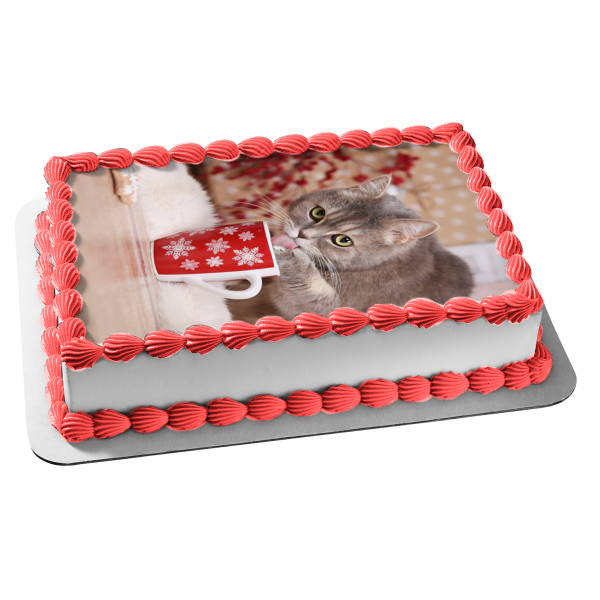 Holiday Cat with Mug Edible Cake Topper Image ABPID50468 Cheap