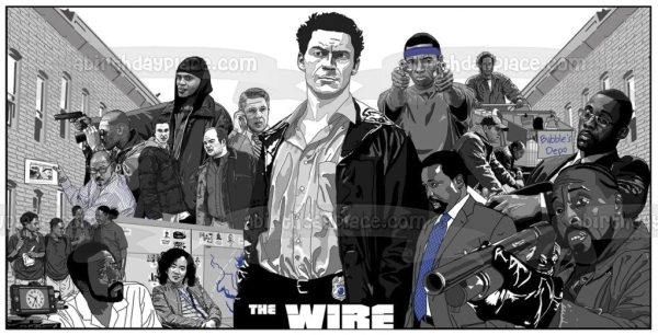 The Wire Omar Little Jimmy McNulty Marlo Stanfield Stringer Bell Bodie Broadus Tommy Carcetti Kima Greggs Black and White Edible Cake Topper Image ABPID27094 Hot on Sale