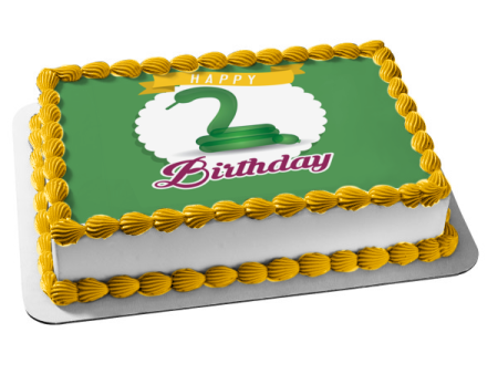 Happy 2nd Birthday Snake Theme Green Background Edible Cake Topper Image ABPID50295 For Sale