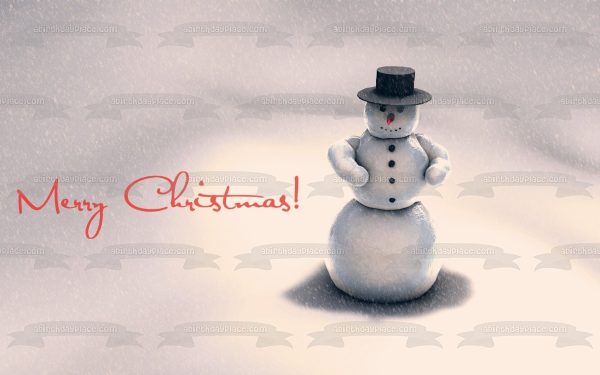 Merry Christmas Snowman Black Hat Edible Cake Topper Image ABPID50583 Hot on Sale